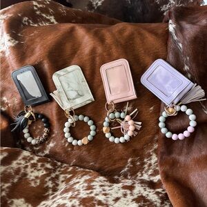 Elegant Women's Keychain Wallet Set - Black, Cream, Pink, and Purple